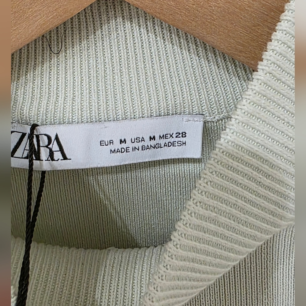 NWT Zara Scalloped Edge Light Green Mint long sleeve knit cropped Knit Sweater M - Picture 11 of 15